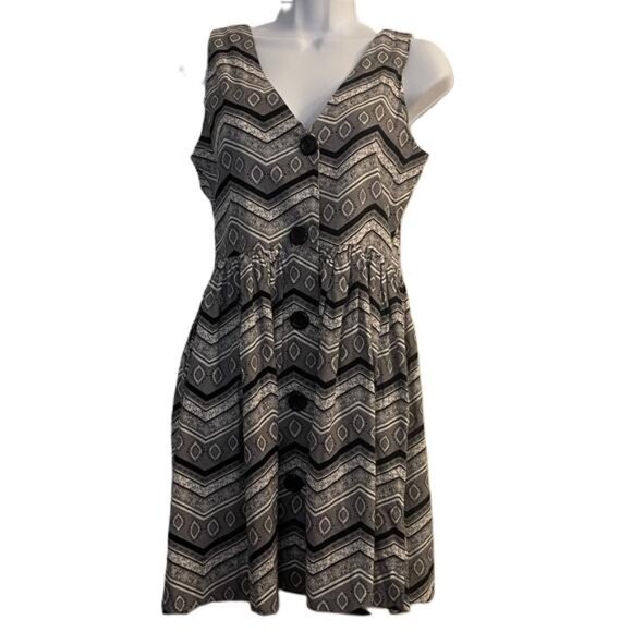 Derek Heart Black and Gray Bohemian Patterned Mini Dress, Small - Picture 1 of 5